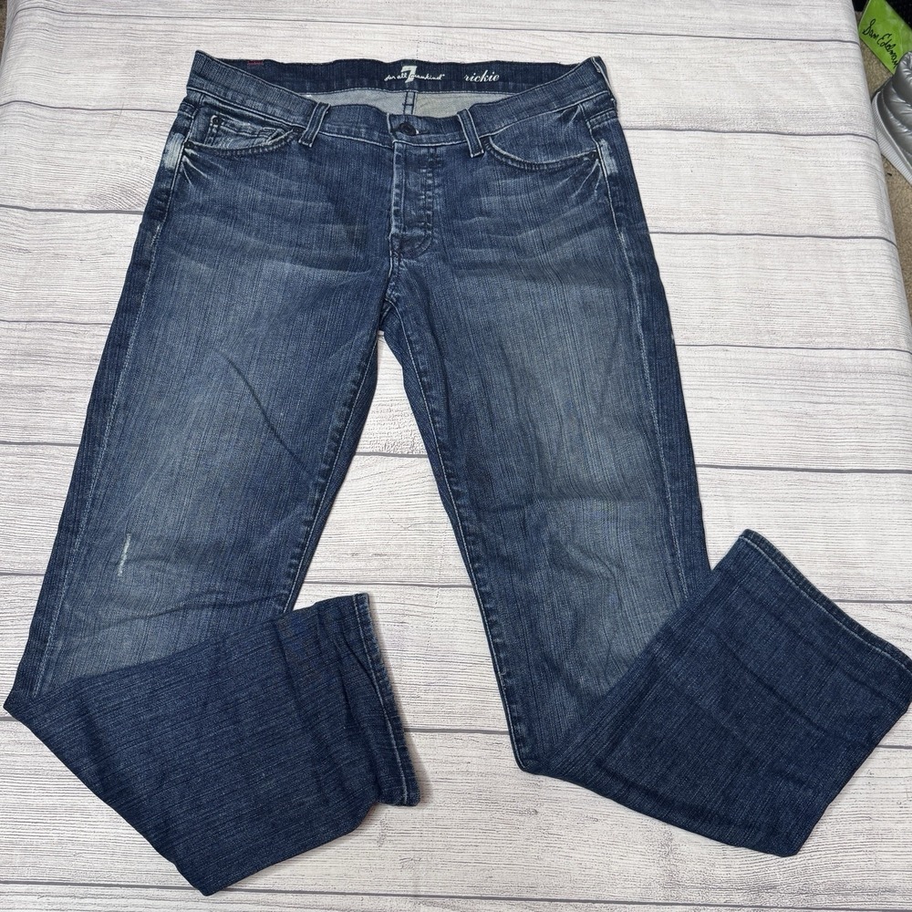 7FAM 7 For All Mankind Rickie Boyfriend Jeans Womens 27 Blue Denim Button Fly